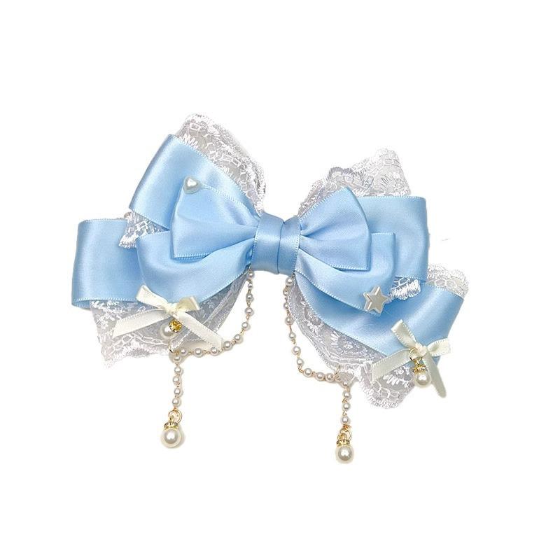 Cute Gilrs Lolita Pink Bow Headpiece Large Lace Bow Pearl Pink Kc Cute Princess Headwear Lolita Hair Clip Hair Accessories