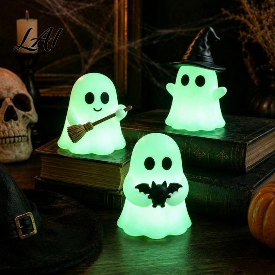 Mini Ghost Figurines for Crafts Halloween Luminous Figurines Glow in The Dark Cute PVC Statues Miniature Statue Micro Landscape Tiered Tray