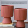 Nordic Ceramic Flower Pot with Tray - High-Footed Vertical Stripes for Indoor/ Balcony, Ideal for Pothos and Orchids.