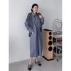 Shop   Women Daily Collar Shirt Front Dart Pleated Long Dress Steel Blue Ara Wdr