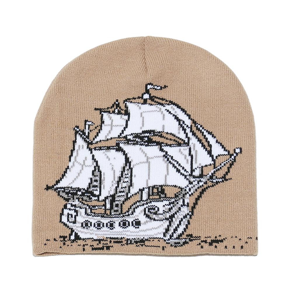 Temu Trendy New Wool Hat Sailing Jacquard Knitted Hat Warm Cold Hat for Men and Women In Winter