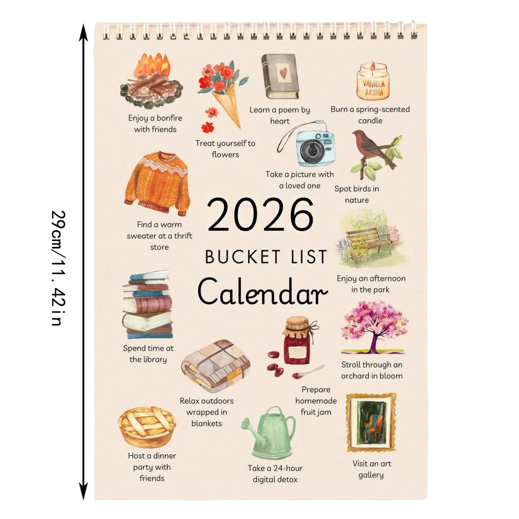 2026 Bucket List Calendar Artistic Watercolor Monthly Calendar Home Decor Coil Calendar Modern Living Room Wall Calendar Decor