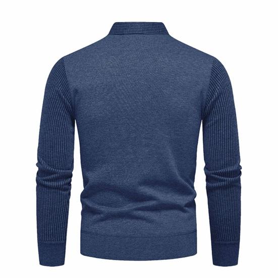 Pánský podzim Zimní svetr Umělý dvoudílný Dlouhý rukáv Knoflíky s klopou Pruhovaný svetr Pletený Slim Fit Měkký Teplý Elastická klopa Pánský Svetr v obchodním stylu