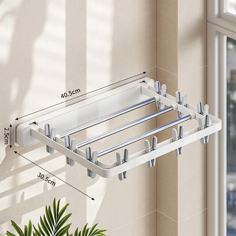 Folding Drying Rack Wall Mounted Clothes Hanger Drying Clip Windproof Sock Clip Multi Functional Towel Hanger Space Saving