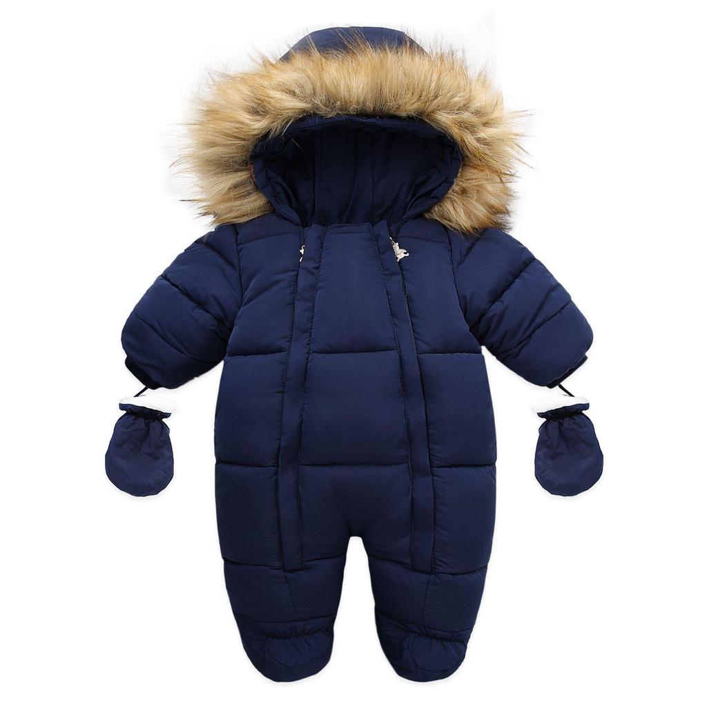 0-24M Newborn Baby Girl Clothes Winter Cotton Baby Romper With Gloves Children's Jumpsuit Hooded Plus Velvet Infant Clothing Set
