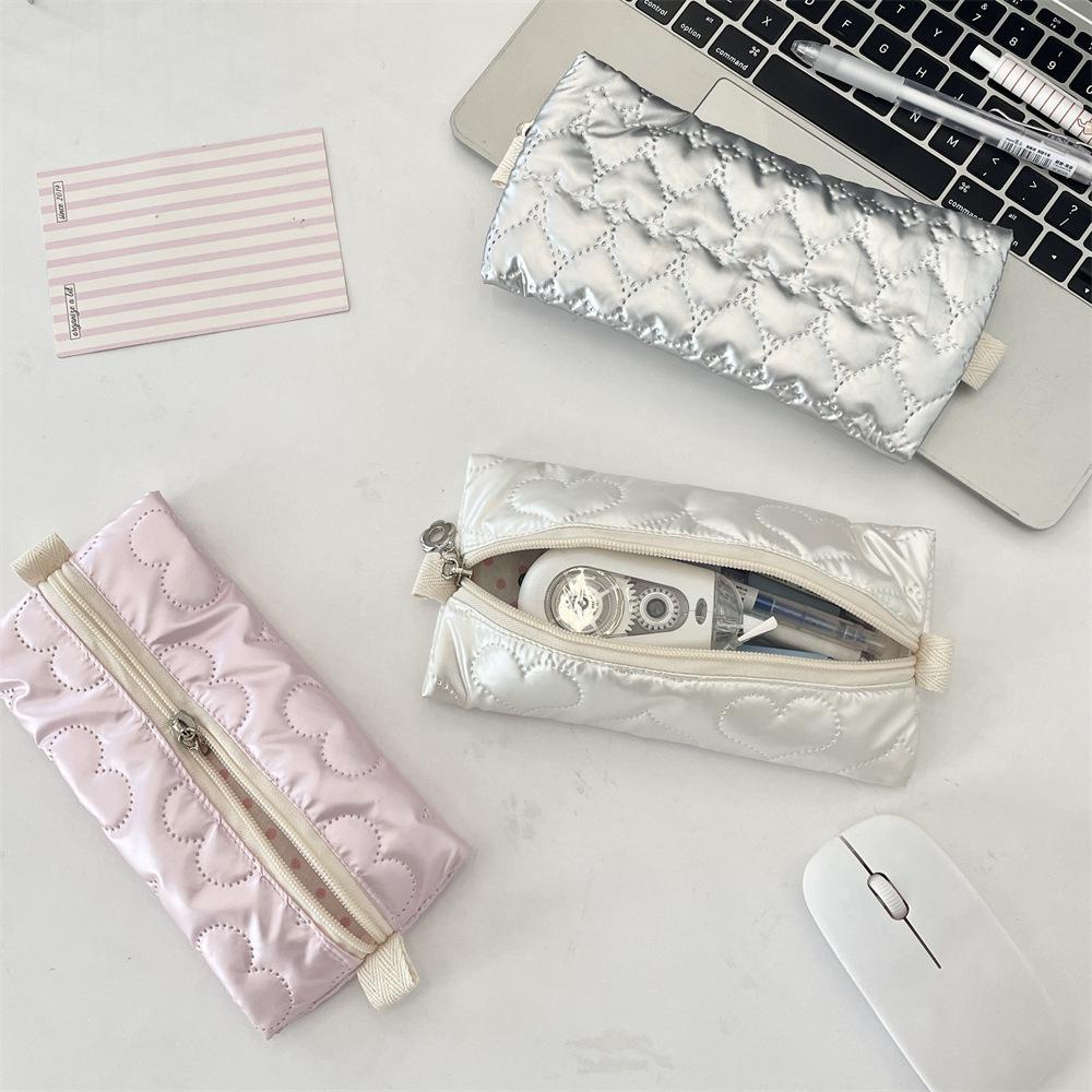 Women Makeup Brush Pouch Waterproof Student Pencil Case Pen Box Girls Cute Bow Stationery Organizer Girls Zipper Coin Purse
