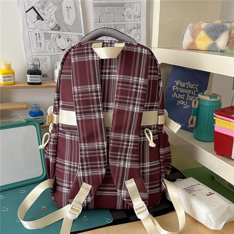 Contrast Color Plaid Backpack Women's Large Capacity Backpack Student Schoolbag