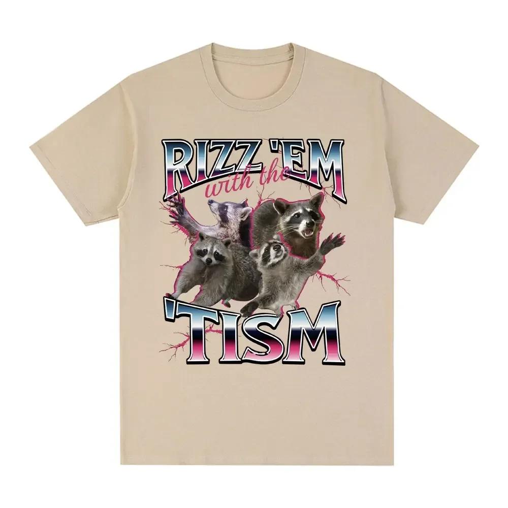 Rizz Em with The Tism Autism Racoon Tshirt Summer Casual Fashion Short Sleeve T-shirt Women's T-shirt