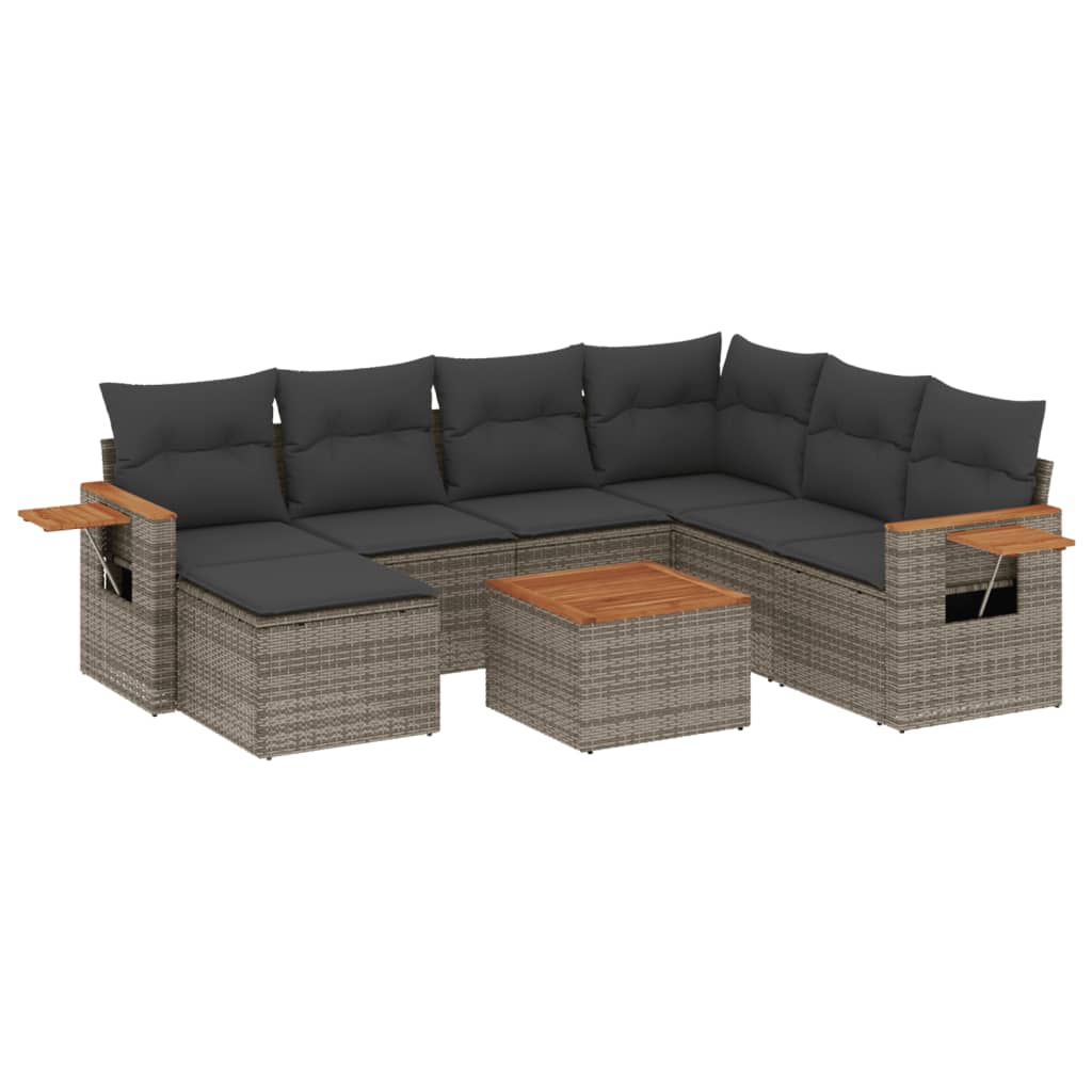 Vidaxl 8-Cz. Set di Mobili da Giardino con Cuscini, Grigio, Polyrattan