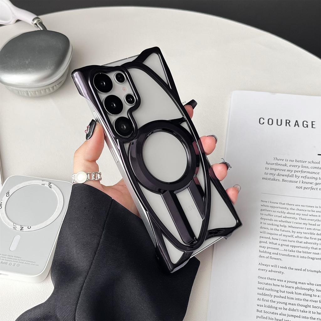 For Samsung Galaxy S25 Ultra Case Compatible with MagSafe Frameless Electroplated Hollow Design TPU Phone Cover
