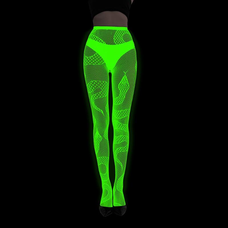 Fluorescent Pantyhose Luminous Fishnet Socks Green Light Sexy Tattoo Lace Body Jacquard Lace Hollow Socks