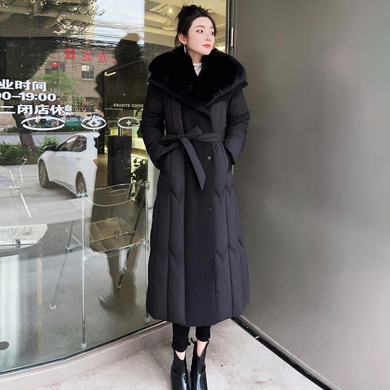 Winter new removable fur collar down cotton clothes women's waist warm jacket long Korean version coat
