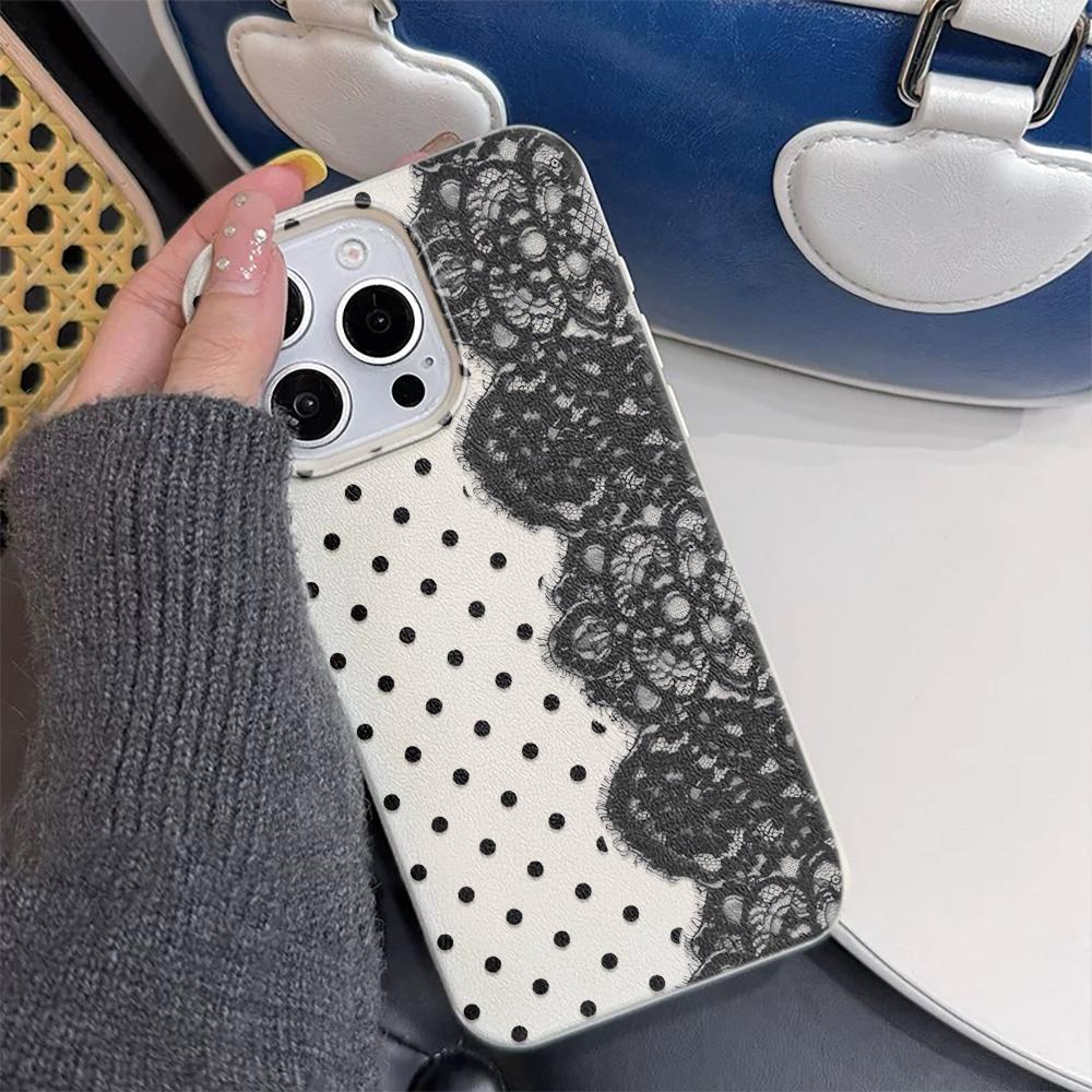 Elegante Spitze Punktemuster Litschi-Leder Muster Handyhülle Für Redmi Note 14 13 12 11 10 9 8 Pro Plus 4G 5G Stoßfeste Hülle