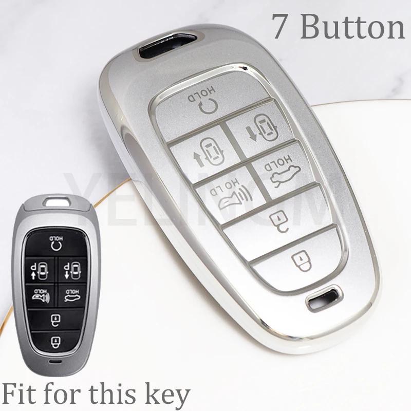 Car Key Case For Hyundai Key Fob Cover Keychain For     Sonata Santa Fe Tucson Nexo Palisade 7 Buttons