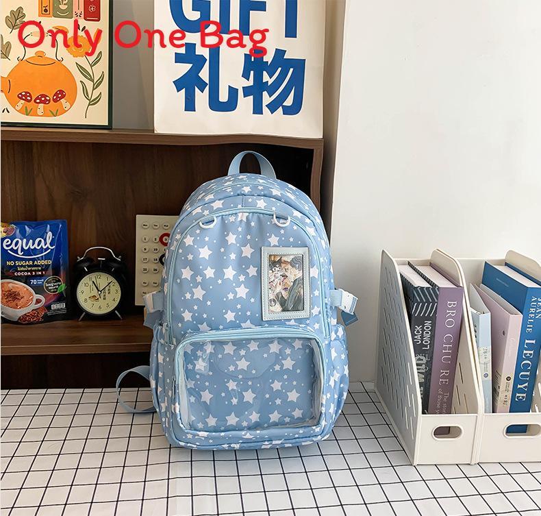 Star Pattern Nylon School Backpack With Padded Straps For Students