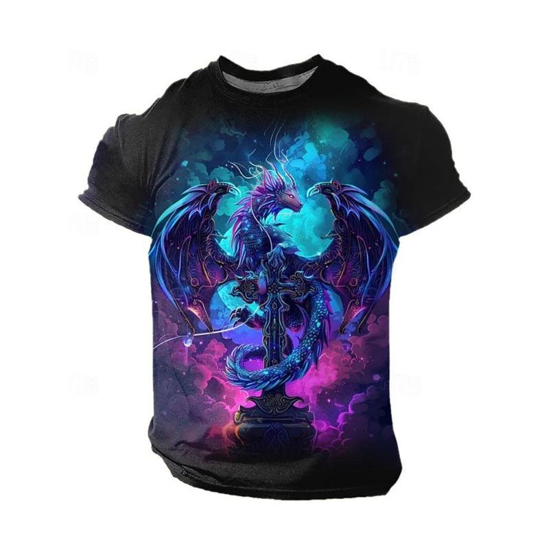 3D Dragon Print Men's T-shirt Summer Daily Casual Men's Street T-shirt Outdoor Sports Short Sleeve Urban Fashion Men's T-shirt