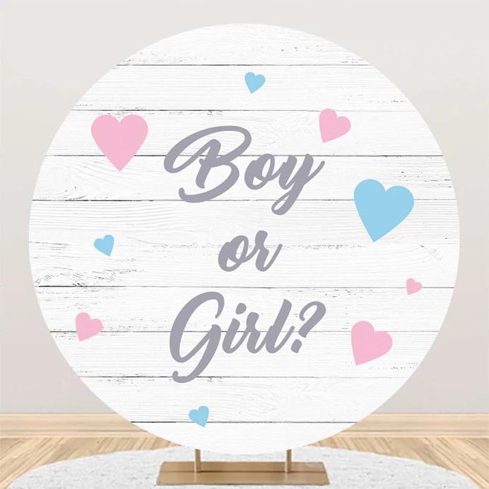 1PCS Round Gender Reveal Backdrop Cover for Photography Boy Or Girl Baby Shower Photographic Background He Or She Party Decor