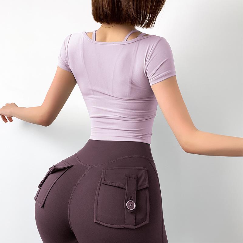 

Женская футболка для йоги с эффектом двух частей, халтер, с нагрудными вкладышами - Сетчатый стиль, одежда для фитнеса Small розовый