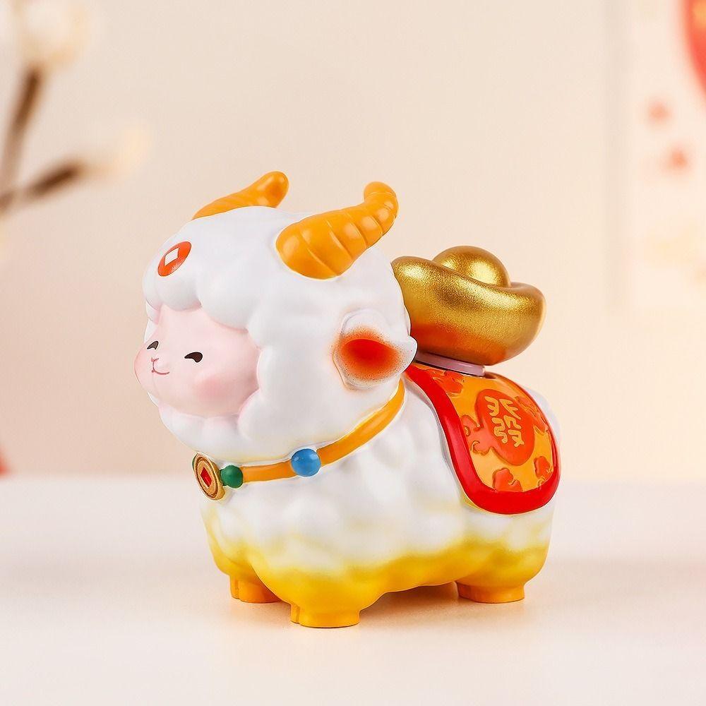 Resin Lucky Sheep  Sculpture Chinese Style Fortune Sheep Figure  Office Desktop