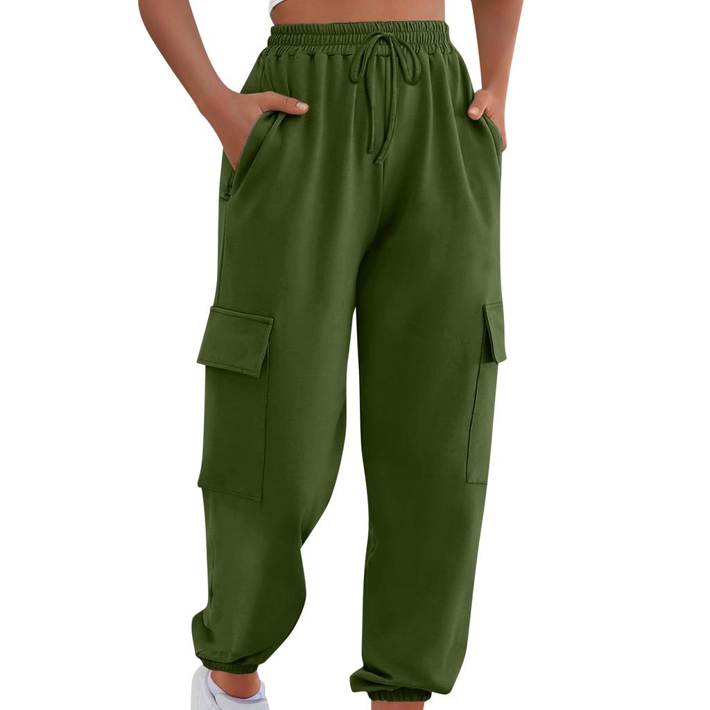 Women's Fashion Drawstring Sports Work Pants Loose Color Casual Pants