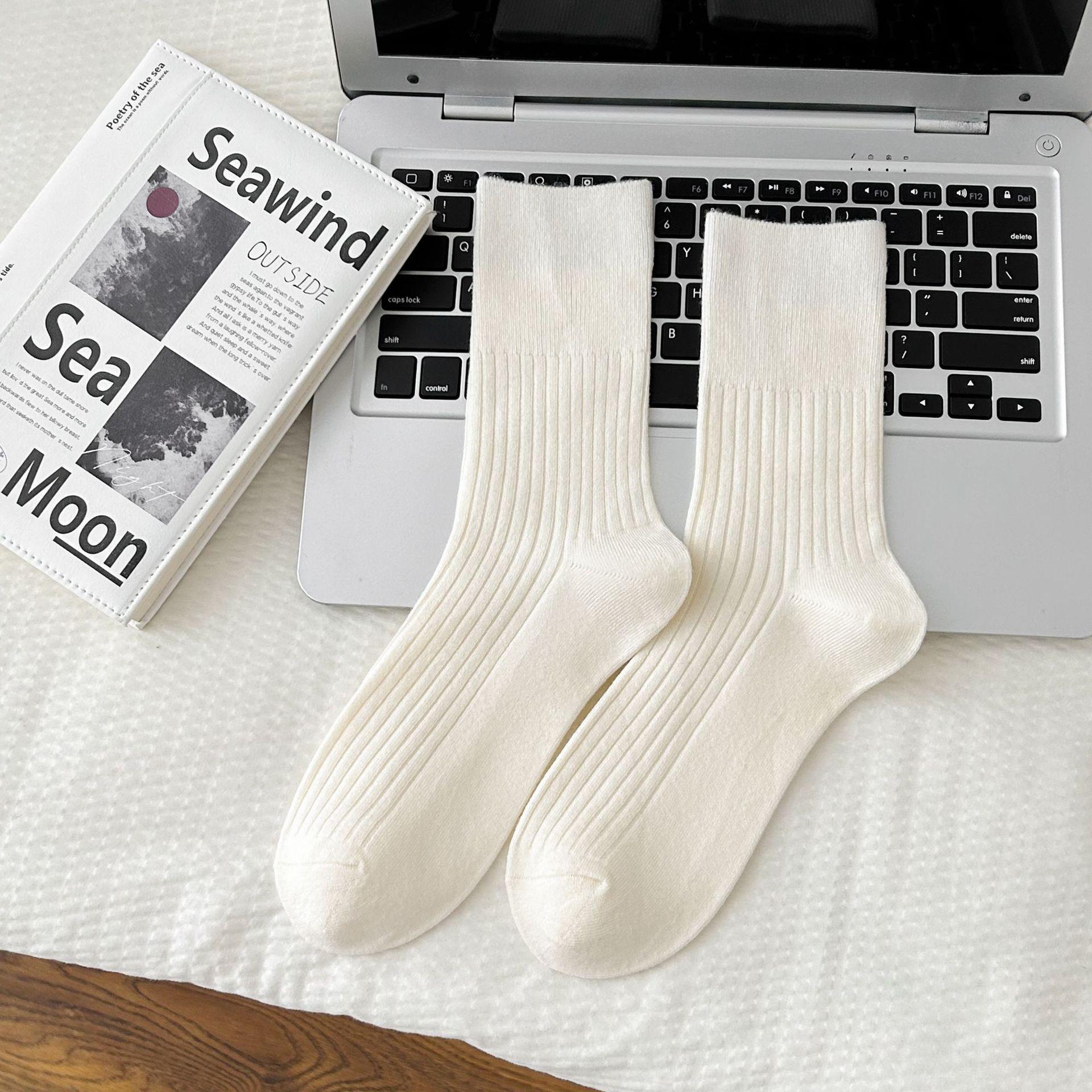 Wool Socks Thick Socks Men S Winter Cashmere Warm Thickened Winter Vertical Strip Solid Color Mid-Leg Stockings Day Thick Style