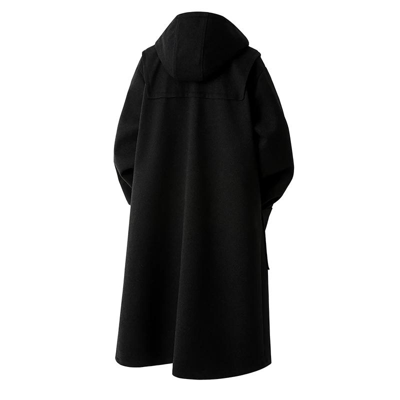 Herbst Winter Wollmäntel Herren Kapuze Trench Mode Locker Lässig Streetwear Lang Oberbekleidung Mantel Männlich Knopf Windbreaker