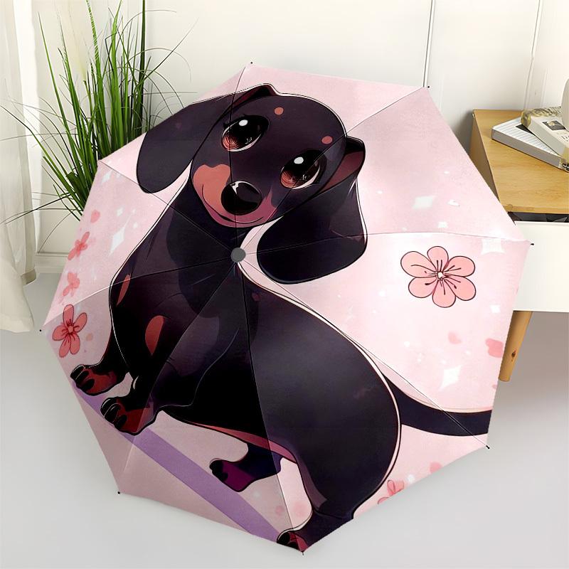 1pc Chibi Dachshund with Cherry Blossoms Umbrella with Plastic Handle,Vibrant Cartoon Pattern,Multi-functional UmbrellaPT031