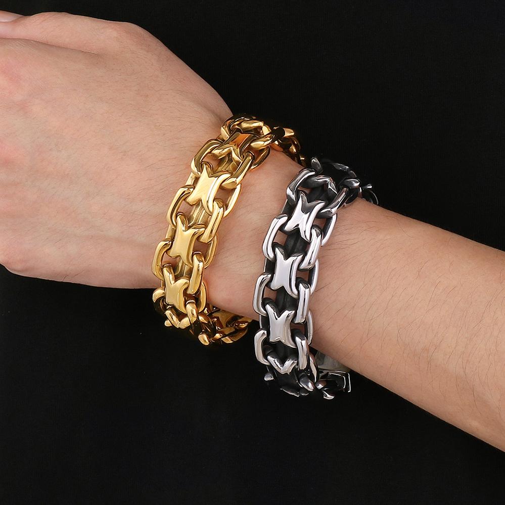 Gold Color 316L Stainless Steel Man Bracelet 20MM Wide 23.5CM Long Horsewhip Style Link Chain Men's Bracelets Jewelry Accessory