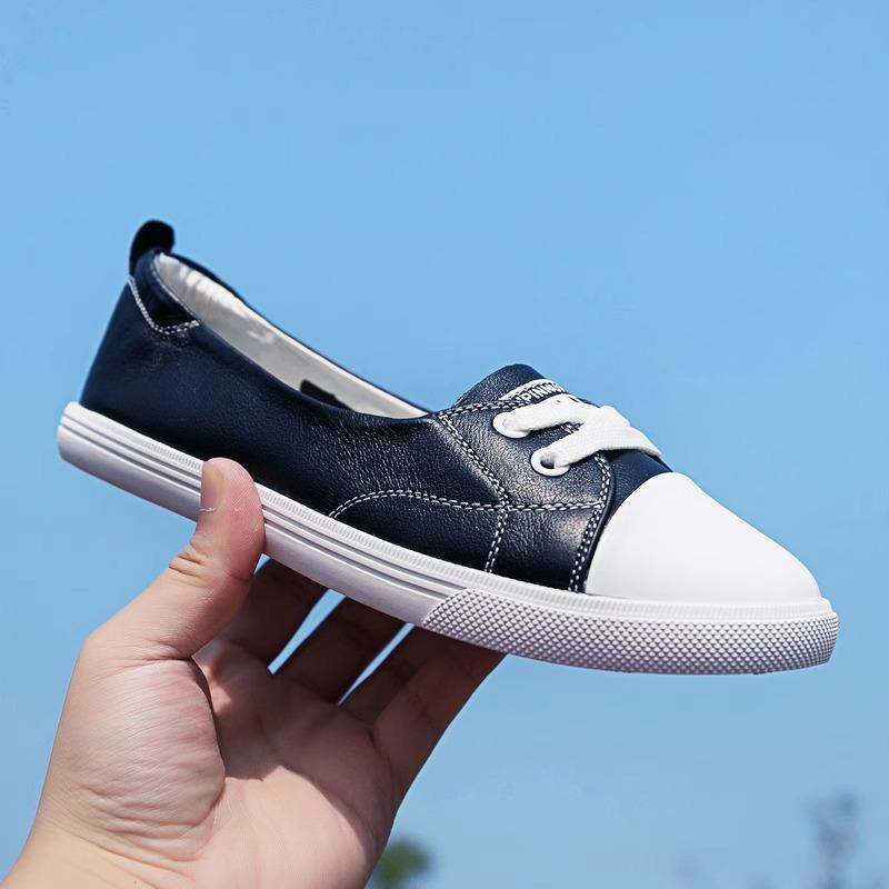 

Белые туфли с мелким вырезом женские кожаные ленивые универсальные весенне-осенние одинарные туфли на плоской подошве летние тонкие дышащие на мягкой подошве для беременных женщин 40