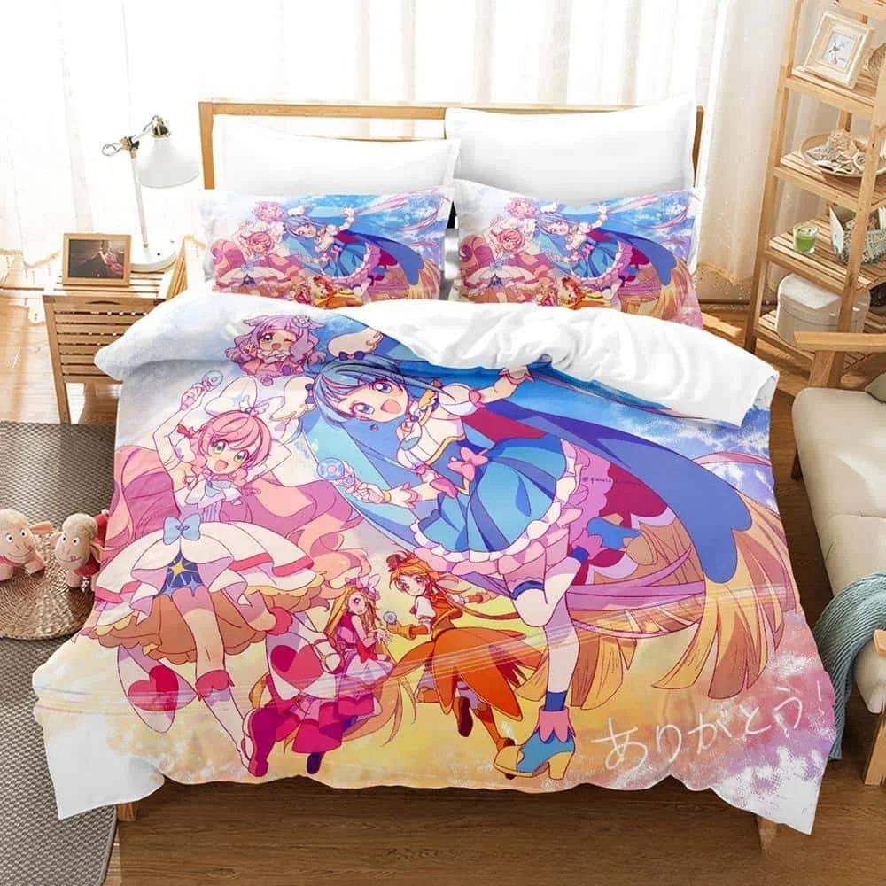 3D Kawaii Anime Hirogaru Sky! Pretty Cure Bedding Set Single Twin Full Queen King Size Bed Set Adult Kid Bedroom Duvetcover Sets