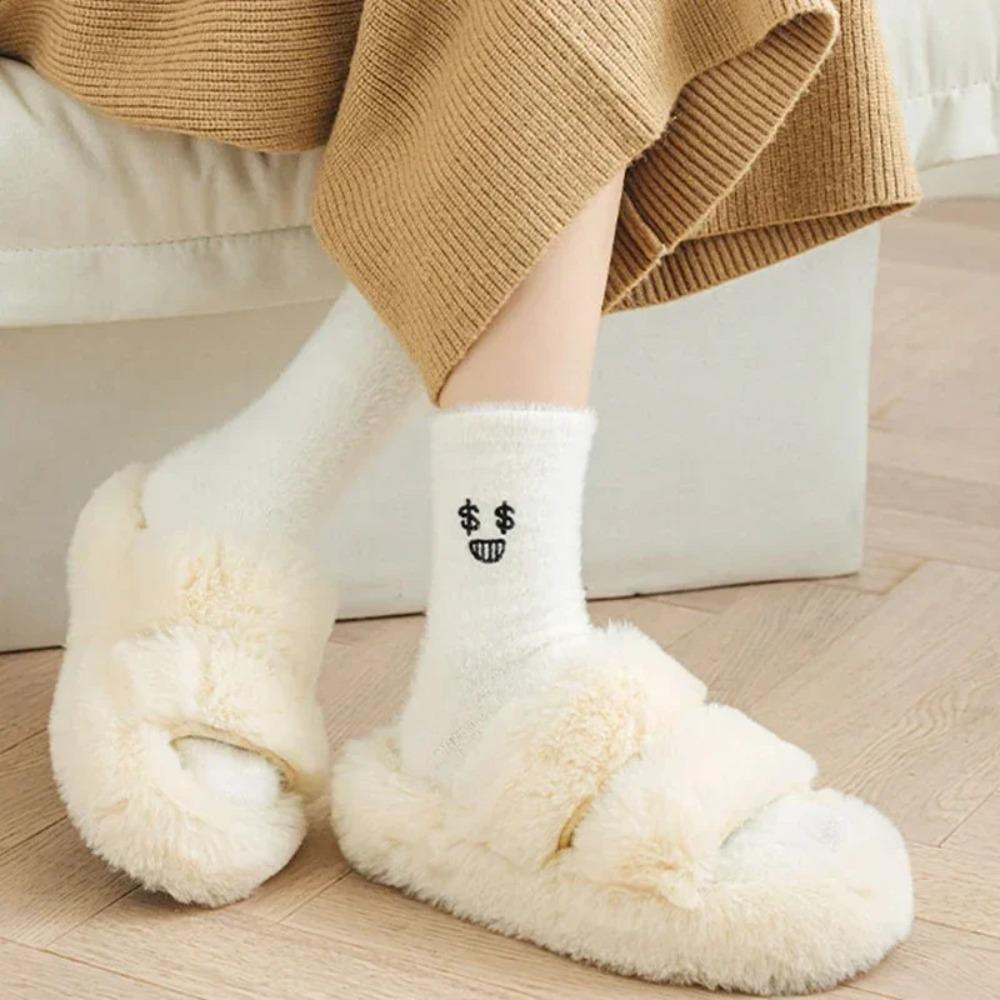 Cartoon Expression Mink Velvet Socks Thickened Carpet Socks Fashion Soft Fluffy Bed Socks Girls