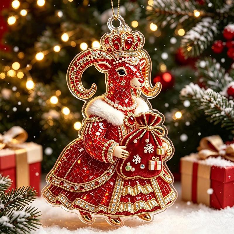 Shining Goat Hanging Ornament 2D Flat Artificial Rhinestone Animal Hanging Decoration Embossed Pattern Goat Pendant