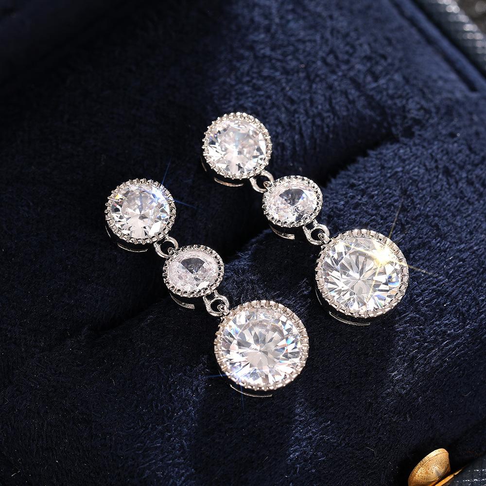 New  Silver Needle  Luxury Round 5A Zirconia Drop Earring Female Popular Brand of High-end Vintage Stud Earrings