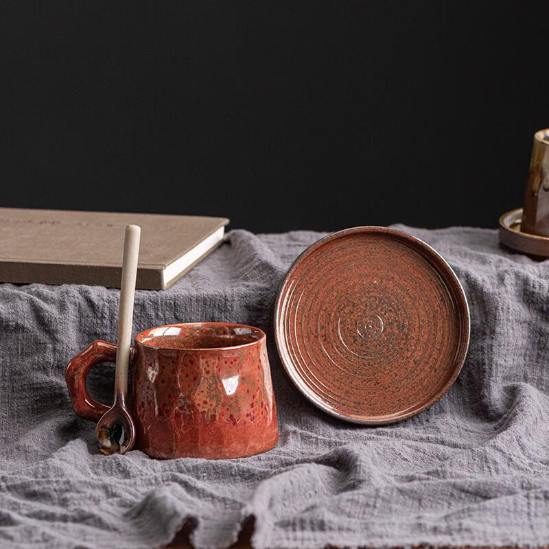 TLXT Rustic Ceramic Coffee Cup & Saucer Set