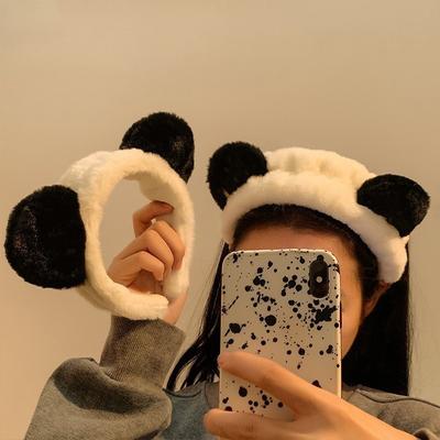 Diadema de Felpa Orejas de Panda Aro para el Cabello Lavar la Cara Soporte para el Cabello Para Mujeres Diademas Peludas Aro para la Cabeza de Dibujos Animados Maquillaje Accesorios para el Cabello