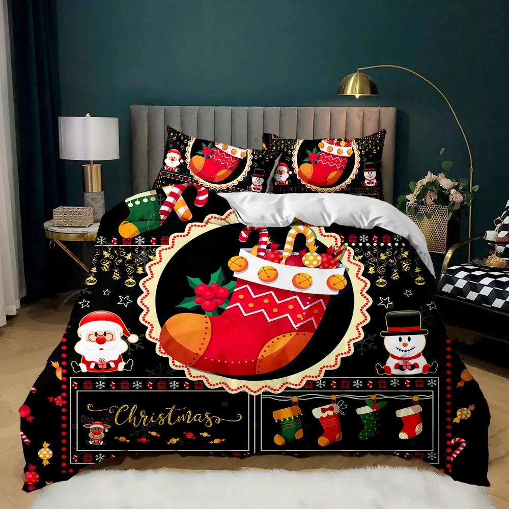 Christmas Duvet Cover Merry Christmas Stocking Comforter Xmas Gifts Bedding Set Kids Happy New Year Candy Polyester Qulit Cover