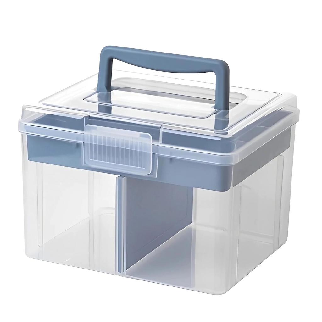 East Leaf First Aid Kit, Medicine Box, Medicine Case, Storage Box, Large Capacity, Stylish, Transparent, with Handle (Blue, Small)
