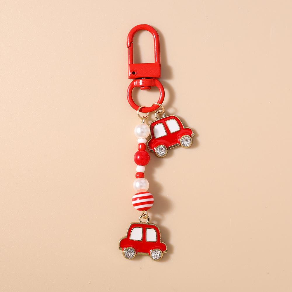 Cute Enamel Car Keychain Women Girls Beaded Key Ring Pendants for Handbag Decor DIY Key Chain Kid's Jewelry Gifts