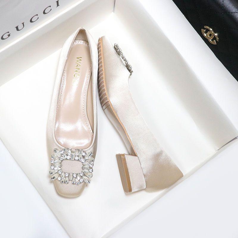 Fashion Flats Women Shoes Spring Autumn Rhinestone Square Buckle Square Toe Elegant Flat Shoes Wedding Shoes Loafers Plue Size 41 42 43