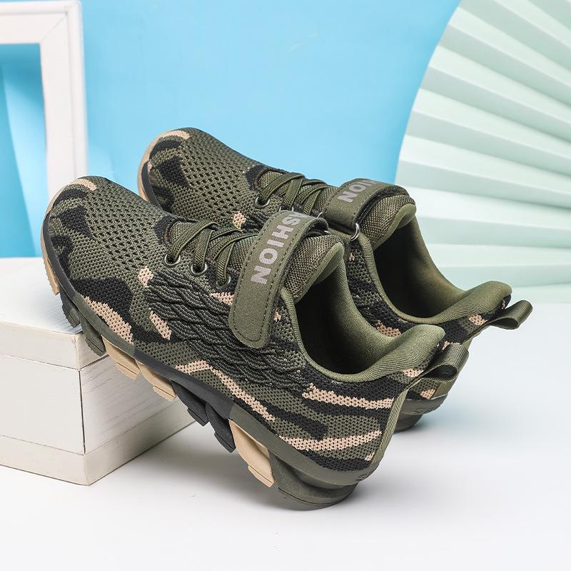 New style boys' military camouflage sneakers, new children's shoes, mesh sneakers, medium and large sizes, with Velcro straps, running shoes, casual