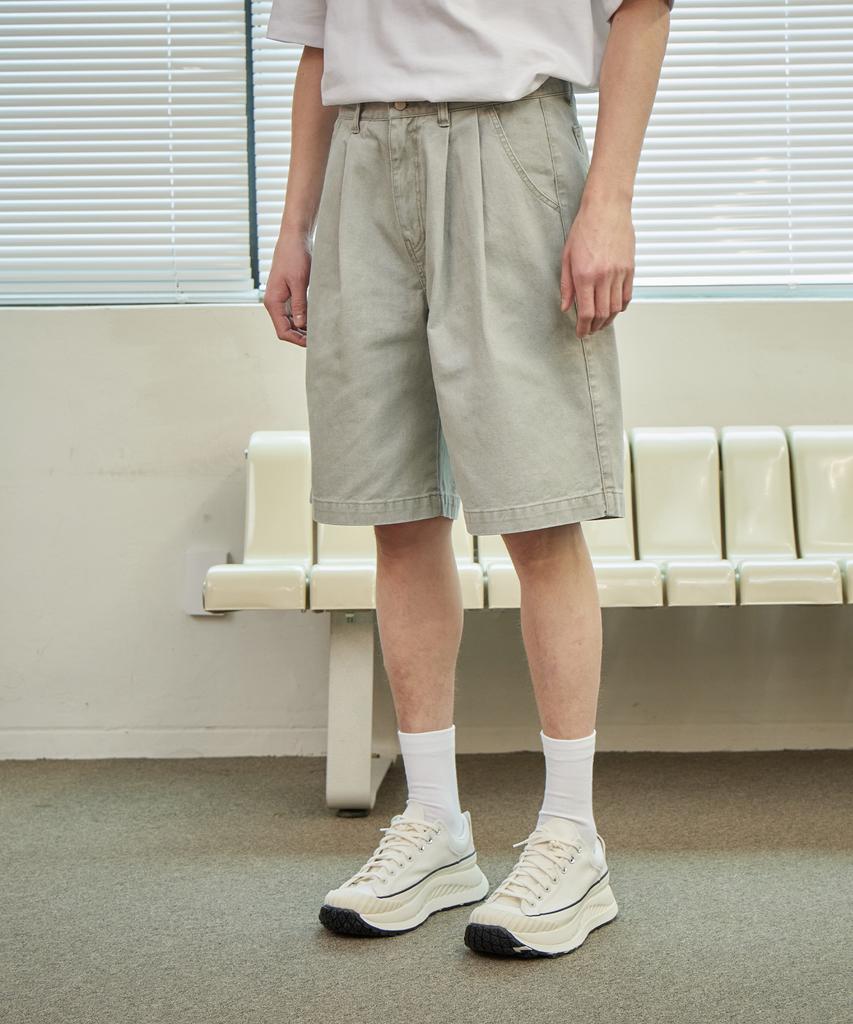 Ahidu Cation Vintage Grain Bermuda Pants_Washed Light Grey