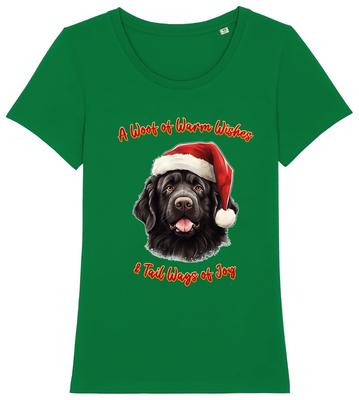 Womens NEWFOUNDLAND Christmas T-Shirt Santa Hat Dog Woof Wishes Stocking Gift