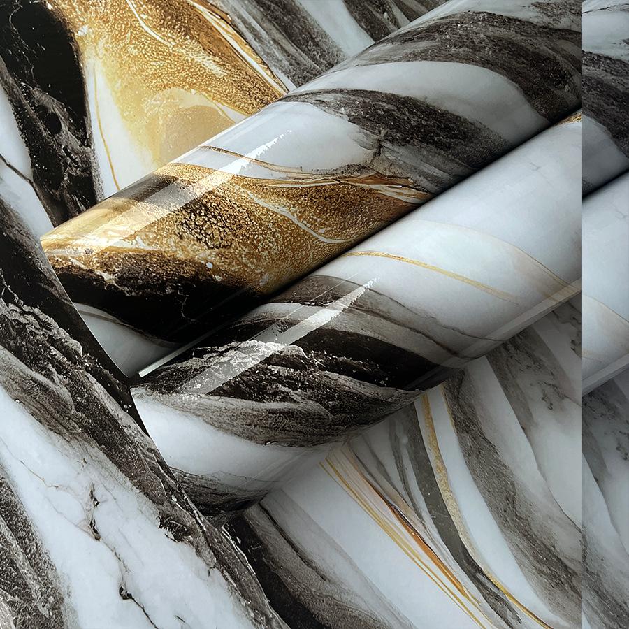 Shein Black & Gold Marble Self-Adhesive Wallpaper, Oil-Proof Home Decor PVC Sticker, Influencer Background Wall.