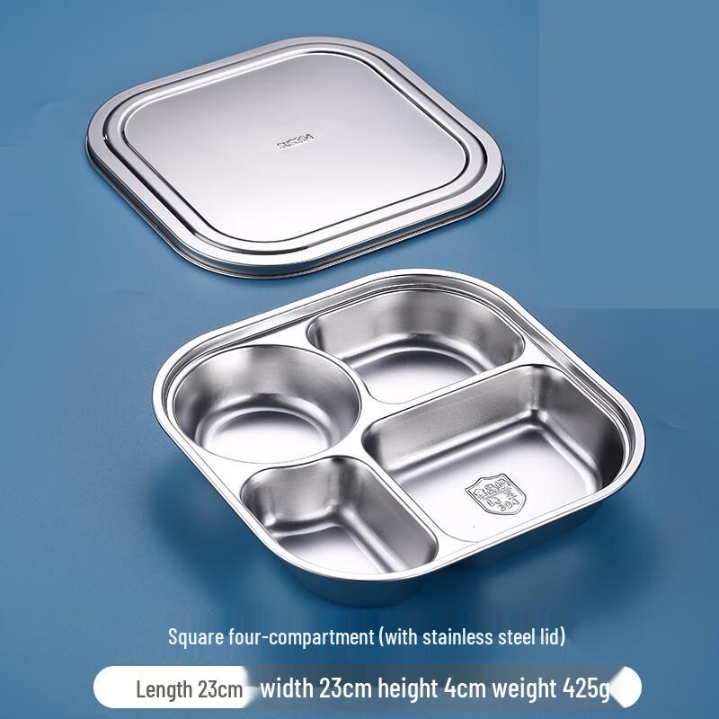 MOLUONA 304 Stainless Steel Divided Meal Tray with Lid