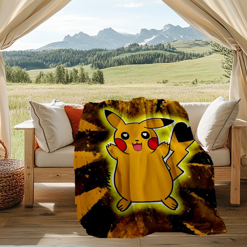 Pikachu Power Print Flannel Blanket, Soft Warm Lightweight Throw Blanket for living Room,Sofa Bed Camping office