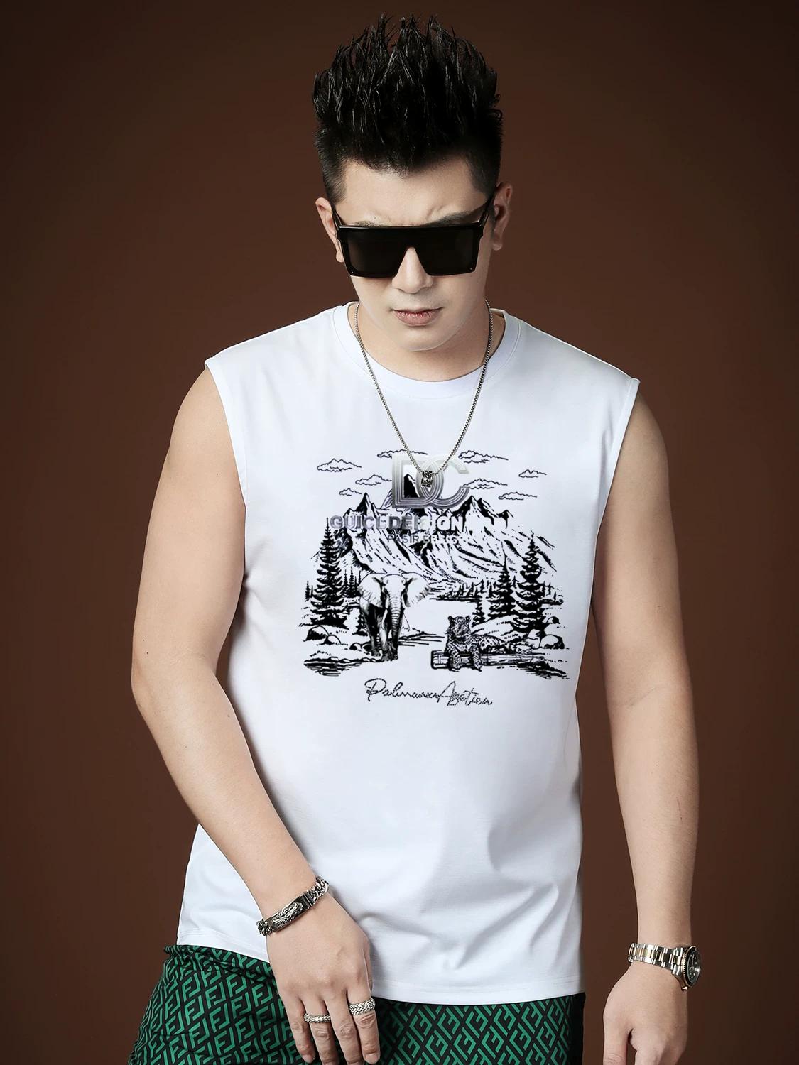 2025 Summer New Trendy Brand Sweat Vest Men s Sleeveless T-Shirt Vest Summer Outerwear Casual Sports Top for Men L белый