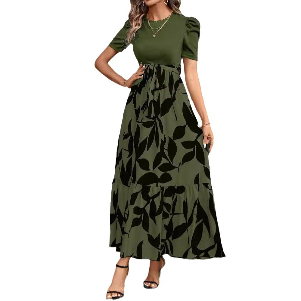 Women's Floral Print High Waist Elegant Dress - European & American Fashion