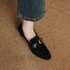 Krazing Pot Sheep Suede Autumn Winter Shoes Metal Buckle Loafers Med Heels Slip on Size 42 Round Toe Slip on Deep Mouth Pumps