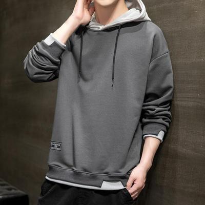 Men Hoodie Contrast Colors Drawstring Casual Long Sleeve Thick Loose Autumn Hoodie for Daily Wear