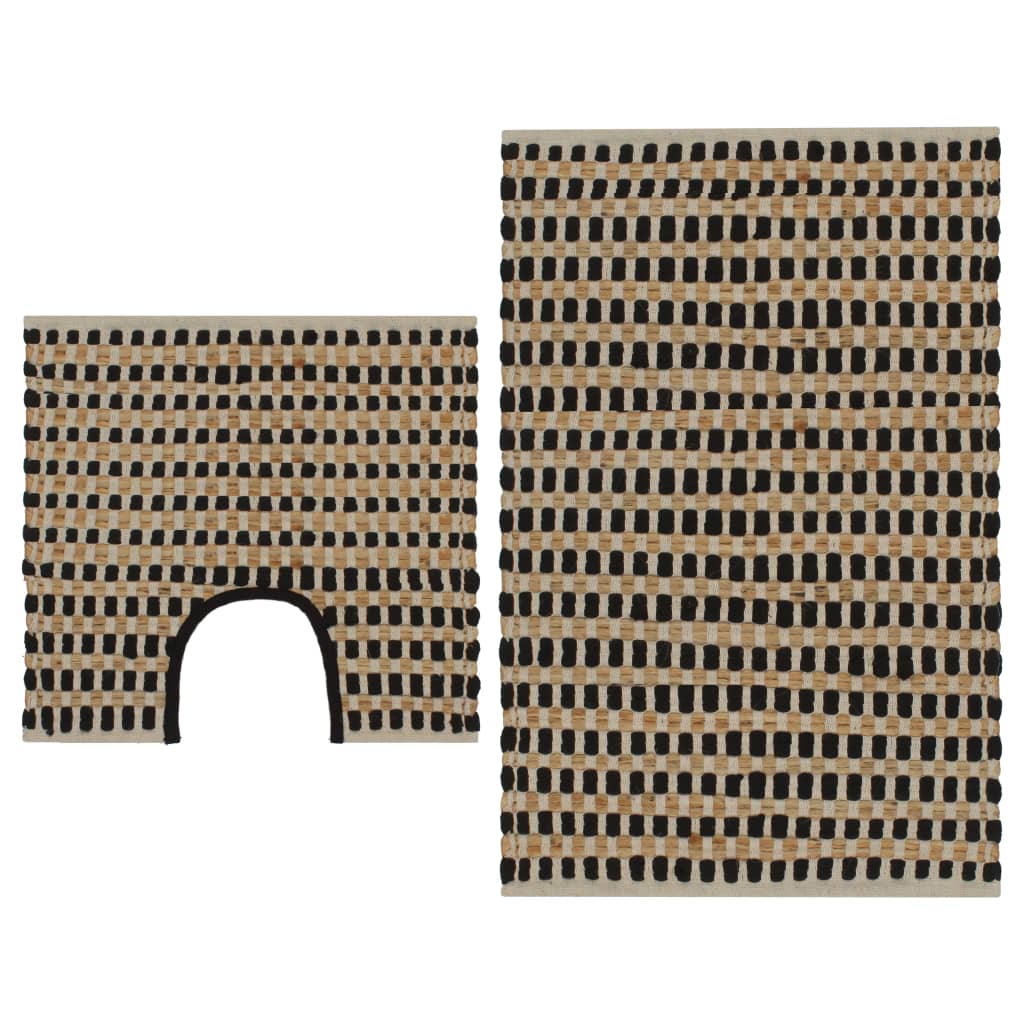 Handgewebtes Jute-Badezimmer-Matten-Set Natur und Schwarz